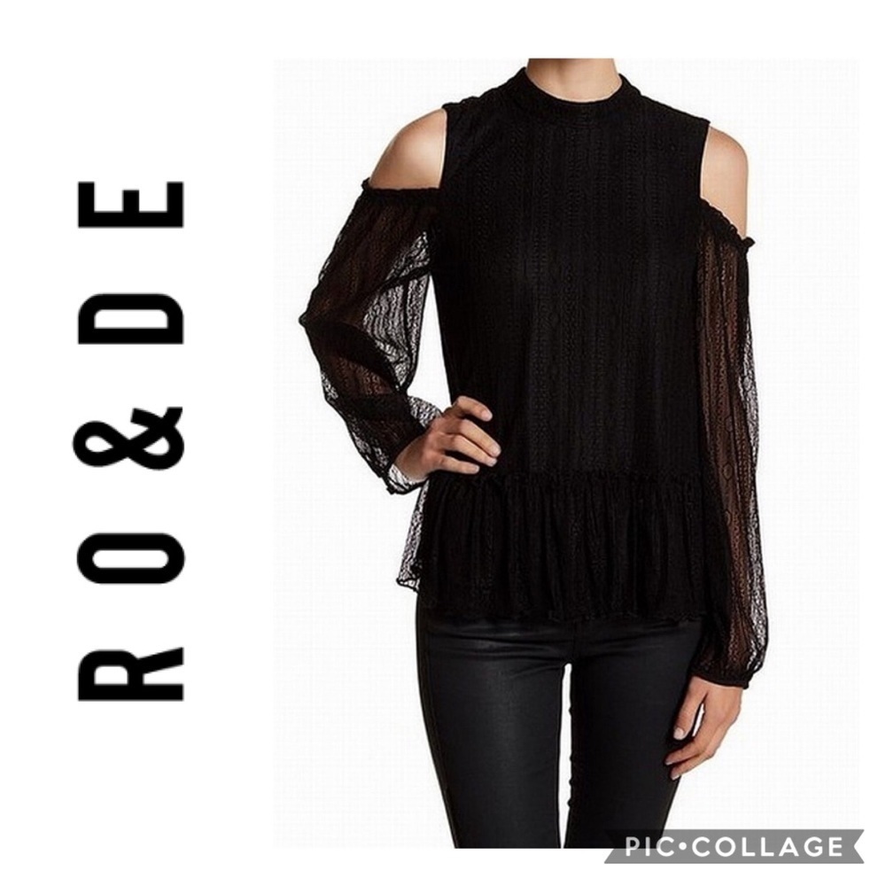 Ro & De Cold Shoulder Lace Black Blouse Small